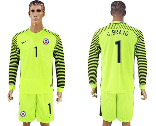 Chile #1 C.Bravo Green Long Sleeves Goalkeeper Soccer Country Jersey - Click Image to Close